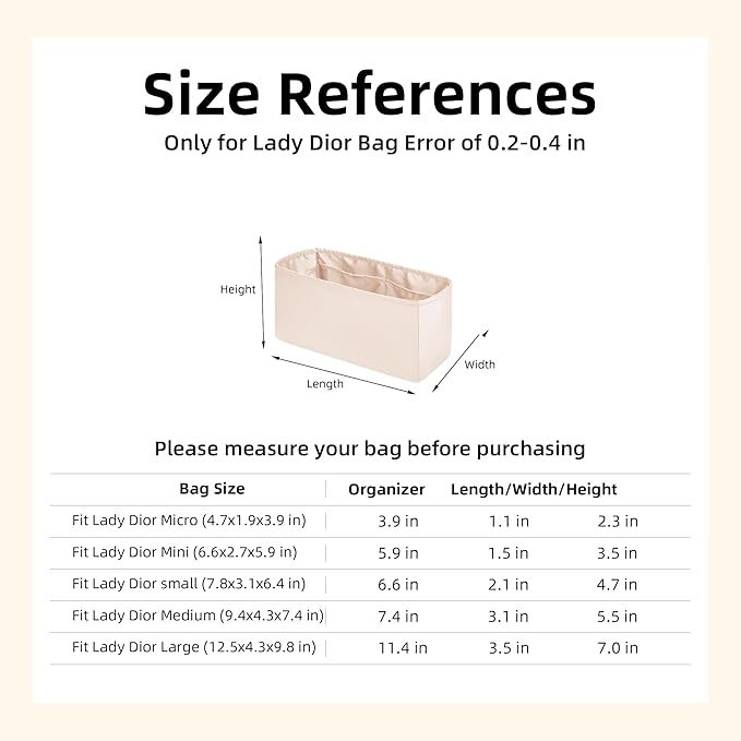 DGAZ Silk Purse Organizer Insert For Lady-Dior Micro/Mini/S/M/L bags，Silky Smooth Bag Organizer，Luxury Handbag & Tote Shaper（Craie，Micro） | Soft and Lightweight,Perfect Fit,Multi-pocket Storage,Bag Protector,Luxury Bag Care,Handmade,for Smooth Bag Orga... - Image 6