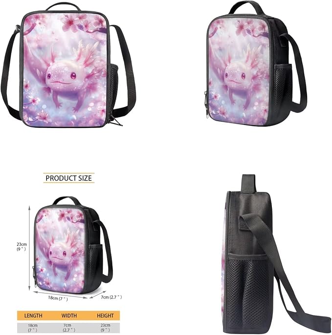 Axolotl Set of 4 Backpack for Girls 17 Inch Kids School Bag with Lunch Box Pencil Bag Water Bottle Girl Age 10-12 Portable Waterproof Bookbag for Students - Image 4