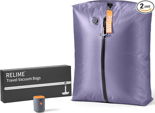 Relime Classic Series Vacuum Bags for Travel Luggage with Wireless Pump, Compression Bags for Carry On Suitcases and Backpack, Vacuum Seal Packing cube for Cloth Packing (1PC + PUMP Lavender) by Relime