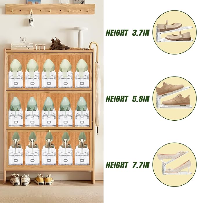 Shoe Slots Organizer,20 PACK Transparent Shoe Stacker Adjustable Shoe Slot Organizer Space Saver Shoe Rack Holder Shoe Storage Organizers for Closet,Transparent - Image 6