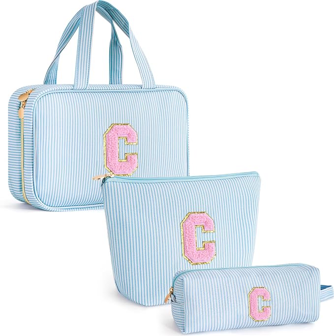 Gifts for Teen Girls Women - Travel Hanging Toiletry Bag & Makeup Bag - Personalized Initial Cosmetic Bag | Birthday Gift for Girl Trendy Stuff - Blue C by Unknown