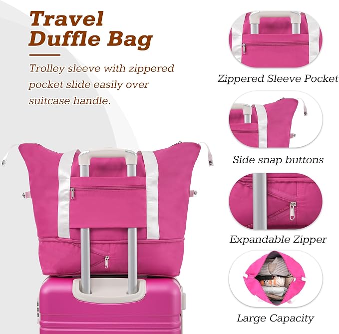 Merax Luggage Set,24 IN Hardside Suitcase with Duffel Bags,3 Piece Expandable Luggage with Spinner Wheels, Vintage Luggage with TSA Lock Lightweight,(Pink) - Image 5