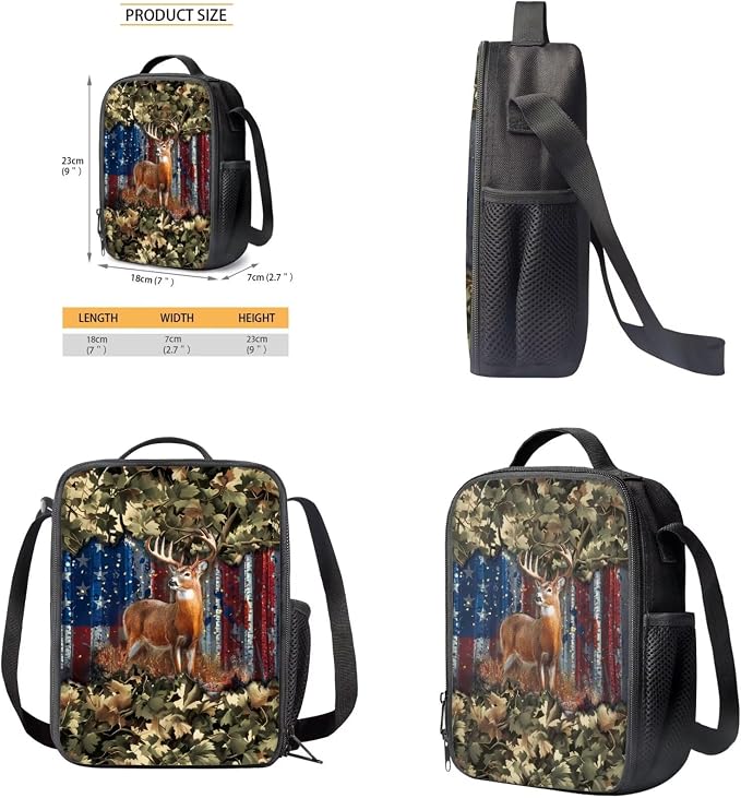 GIFTPUZZ Deer American Flag Backpack 17 Inch Set Boys | Camo 4-in-1 Lunchbox Combo, Water Bottle Holder, 3rd Grade Elementary School, Ages 8-10 - Image 6