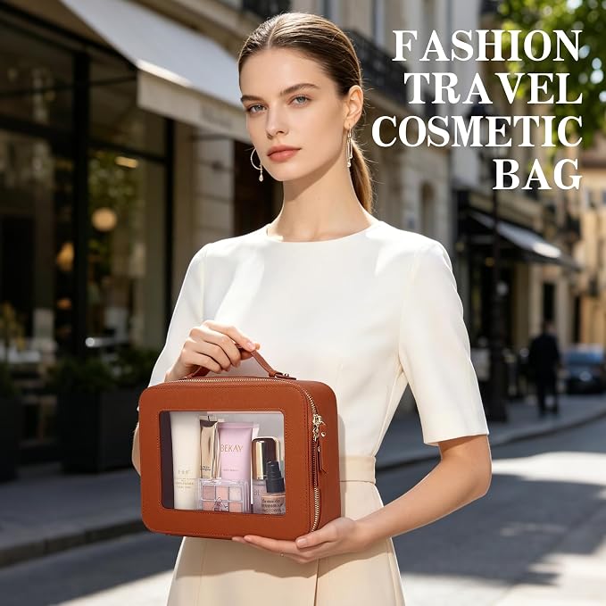 Travel Makeup Set, Brown, L+M+SLIM | Waterproof, Transparent Cosmetic Bag, Toiletry Bag, Makeup Brush Case with Zipper, Car Essentials for Women - Image 7