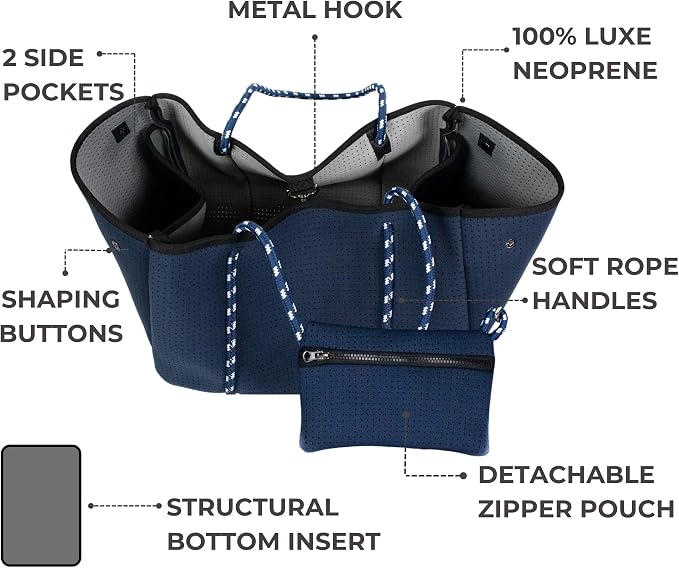 POPUPS Large Neoprene Tote Bag for Women - Everyday Designer Handbag for Travel Work and Beach with Pockets and Zipper Pouch - Image 6