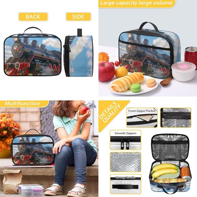 Train Backpack for Boys 6-8 3-5 4-6 with Lunch Box and Pencil Case Kindergarten Elementary School Backpack 3 Piece Kids School Book Bag Set Large Capacity Travel Camping Rucksack - Image 4