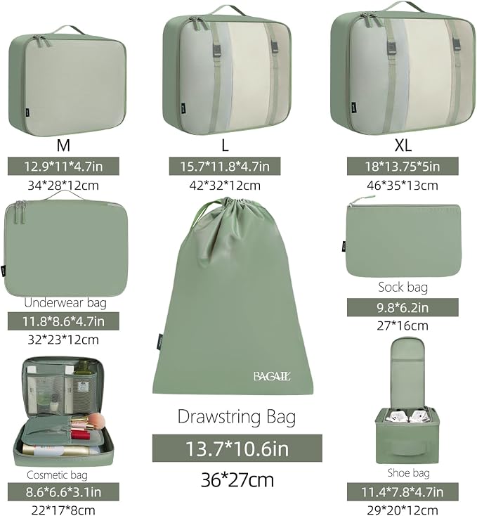 BAGAIL 8 Set Packing Cubes Luggage Packing Organizers for Travel Accessories-Matcha Green - Image 2