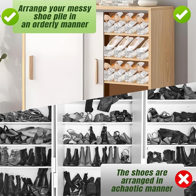 Shoe Slots Organizer,20 PACK Transparent Shoe Stacker Adjustable Shoe Slot Organizer Space Saver Shoe Rack Holder Shoe Storage Organizers for Closet,Transparent - Image 7
