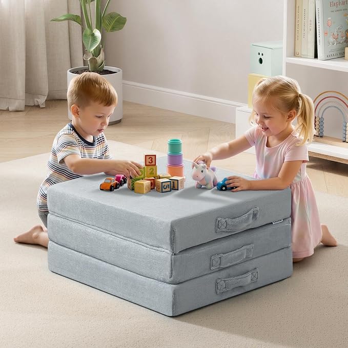 MeMoreCool Foldable Floor Mattress for Kids Trifold, 63x26 Inch Grey | Trifold futon floor mattress for playroom, reading nook and travel, washable - Image 5