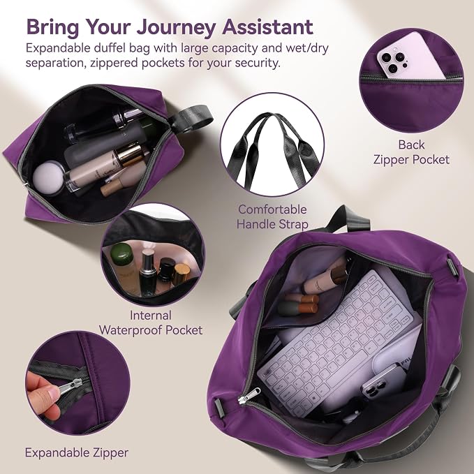 Hoteel 20 Inch Luggage Set 3 Piece, Hardside Carry On Suitcase with TSA Lock and Spinner Wheels, Includes Expandable Duffel Bag and Toiletry Bag, Lightweight ABS+PC, Purple - Image 7