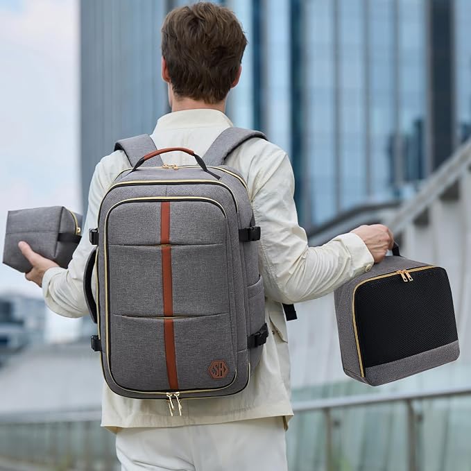 40L Travel Laptop Backpack for Women & Men, Airline Approved Carry On Luggage Overnight Bags, Waterproof Personal Item Bag, Weekender Essentials Backpacks Vacuum Backpack Gray - Image 2