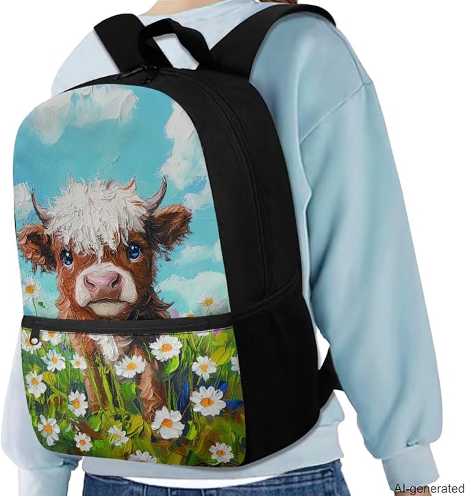 Cute Cow Kindergarten Backpack for Girls with Lunchbox Lightweight Preschool School Bag Set 4 In 1 Set Bookbag with Front Pocket Back to School Gifts for Students - Image 2