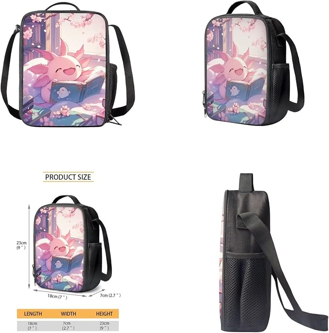 Cute Axolotl Backpack for Girls Kids Backpack with Lunch Box Water Bottle Holder with Strap and Large Pencil Case 4Pcs Set Bookbag with Front Pocket for School 17" Sturdy Elementary School Bag - Image 4