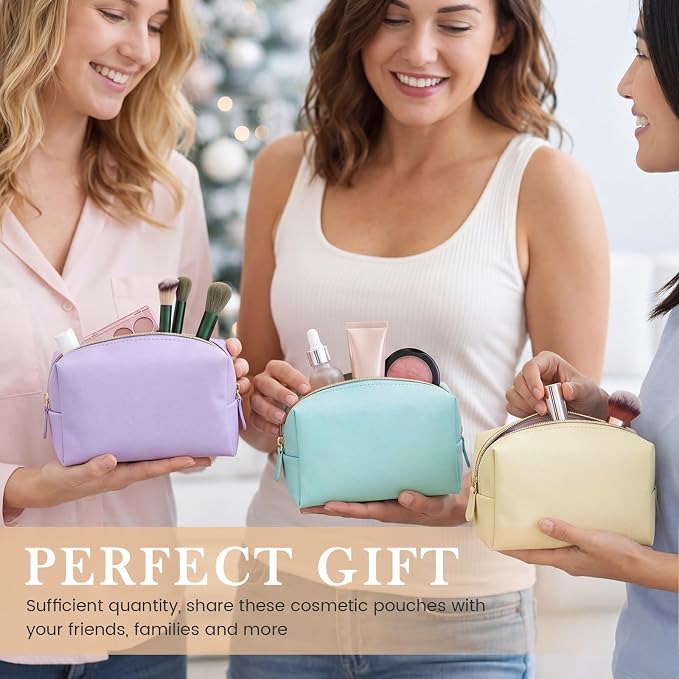 Kigeli 20 Pcs Makeup Bag Bulk PU Leather Cosmetic Pouches Waterproof Plain with Zipper Preppy Makeup Pouch Toiletry Bag for Women Wedding Bachelorette Party Gift Travel Storage Organizer (Macaron) - Image 6