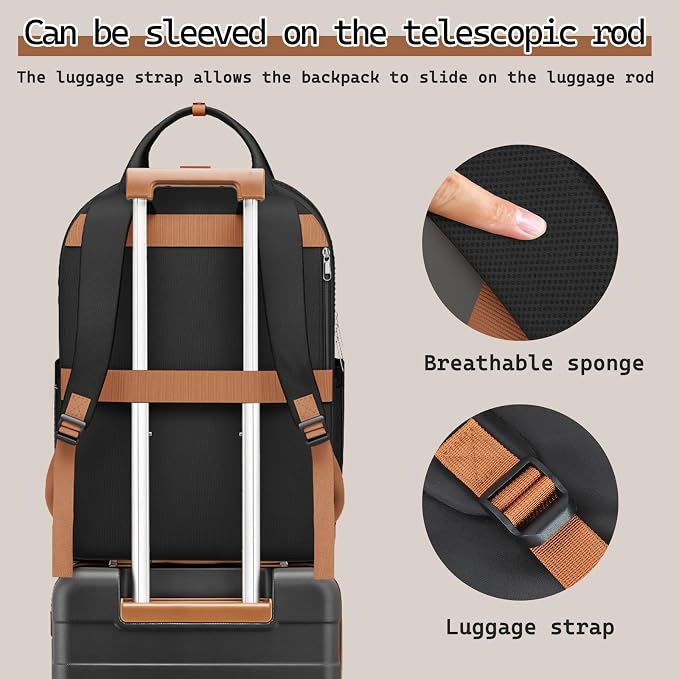 Melalenia Suitcase Sets 6 Piece Hard Shell Carry on Luggage with Spinner Wheels and TSA Lock, Lightweight Travel Backpack for Women, Men, Black Brown - Image 3