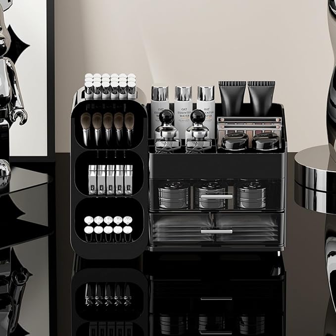 Makeup Organizer with Drawers, Large Capacity Countertop Organizers for Vanity,Bathroom and Bedroom Desk Cosmetics Organizer,Easy To Storage Skincare,Brushes,Lotions,Lipstick (Black) - Image 4