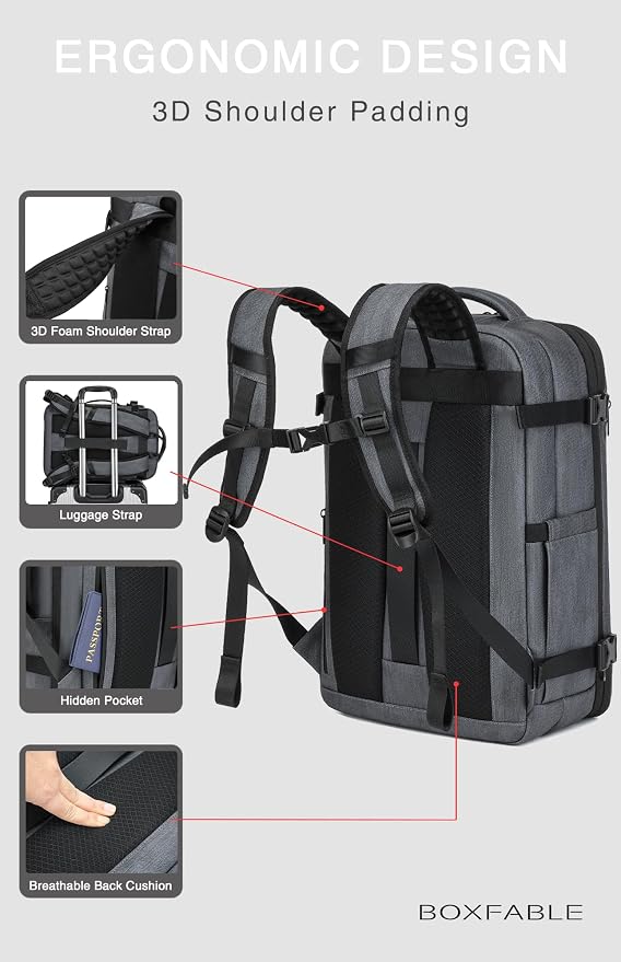 Vacuum Seal Travel Backpack 45L with Pump - Expandable Air Compression System, Water-Resistant Business TSA Lock, Laptop Backpack, Carry-On Suitcase Luggage, Gifts for Men - Image 6