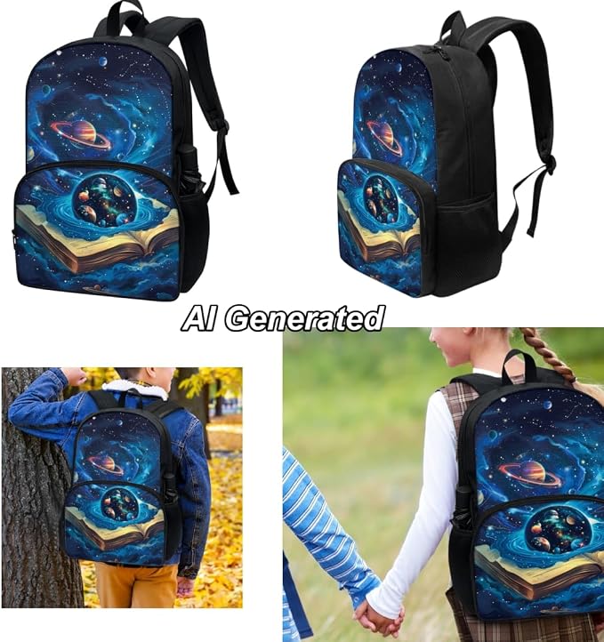 Galaxy Book Boys Backpack 8-12 Teenage Boys Girls Schoolbag Set with Lunch Box and Pencil Case Book Bags for Middle School 17 Inch Laptop Bag, 3Pcs - Image 3