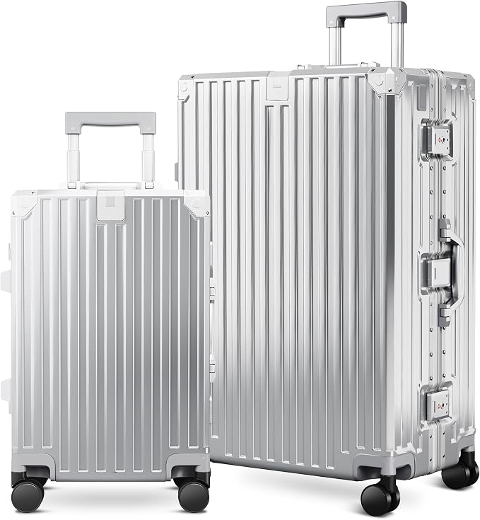 ALPHA CAMP 2 Piece Luggage Sets With Dual Layer Aluminum Frame, TSA Locks, 3-Layer PC 20" Carry-on 28" Checked Hardside Zipperless Travel Suitcase Sets, Type-C USB Charging Port by ALPHACAMP
