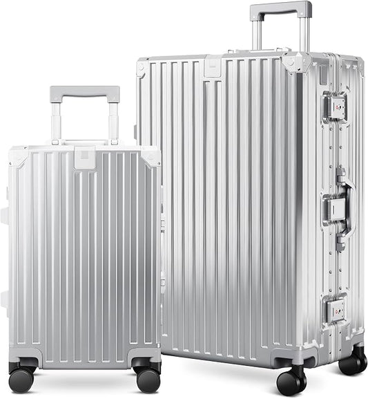 ALPHA CAMP 2 Piece Luggage Sets With Dual Layer Aluminum Frame, TSA Locks, 3-Layer PC 20" Carry-on 28" Checked Hardside Zipperless Travel Suitcase Sets, Type-C USB Charging Port by ALPHACAMP