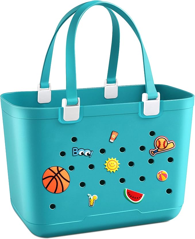 X-Large Rubber Beach Tote Bag, 18.9 "L x 9.4 "W x 13.8 "H Waterproof EVA Beach Totes with Zipper Pocket by HISANDUK