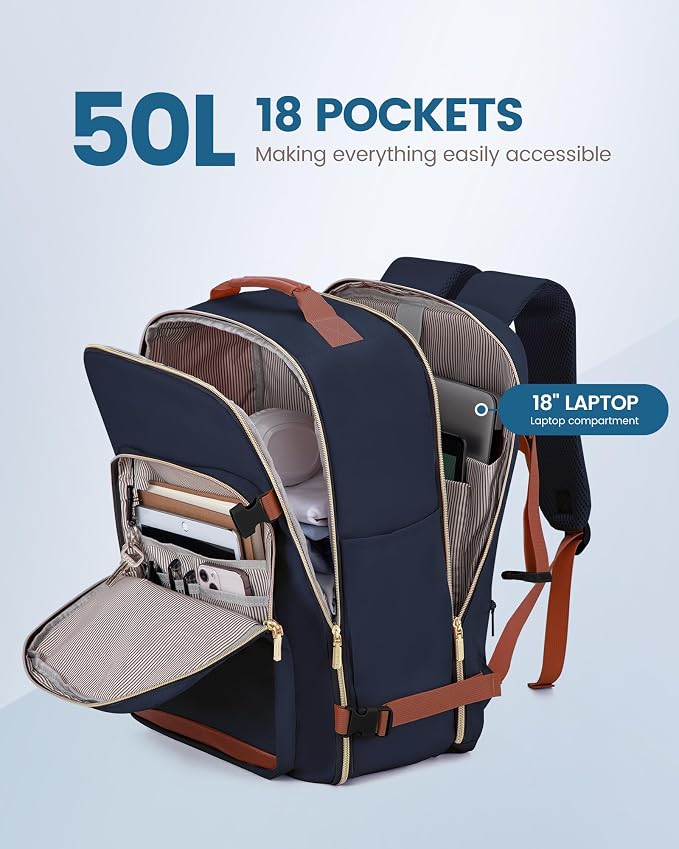 LOVEVOOK 50L Travel Backpack Flight Approved Carry on Backpack,3 Packing Cubes,Waterproof Personal Item Travel Bag,TSA Carry on Luggage Suitcase Travel Essentials,Gifts for Women & Men,fits 18" Laptop - Image 3