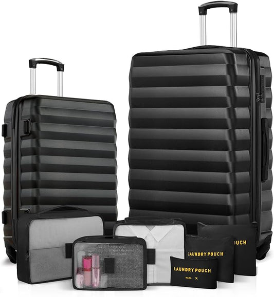 Luggage Sets 2 Piece, 20 Inch 28 Inch ABS Hardshell Suitcase Set with Spinner Wheels, Carry On and Checked Luggage for Women and 6 Piece Travel Organize Bags by Suitour