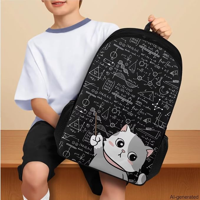Cat Backpack for School Girls Backpack with Lunch Box Water Bottle Carrier with Strap and Kawaii Pencil Case 4 in 1 Cute Bookbag with Compartments 17 inch Large Elementary School Bag for Kids - Image 3