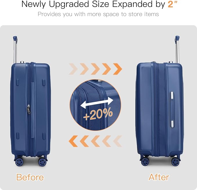 Kono Lightweight 28 Inch Expandable Luggage with Quiet Spinner Wheels TSA Lock, Scratch and Drop Resistant PC+ABS Hardside Durable Large Checked Suitcase, Navy Blue - Image 5