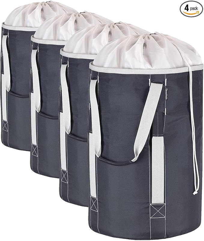 CleverMade Laundry Backpack Duffel Bag Tote with Shoulder Straps - Extra Large Capacity Clothes Hamper with Drawstring Top Closure Lid, Charcoal/Cream (Pack of 4) by CleverMade