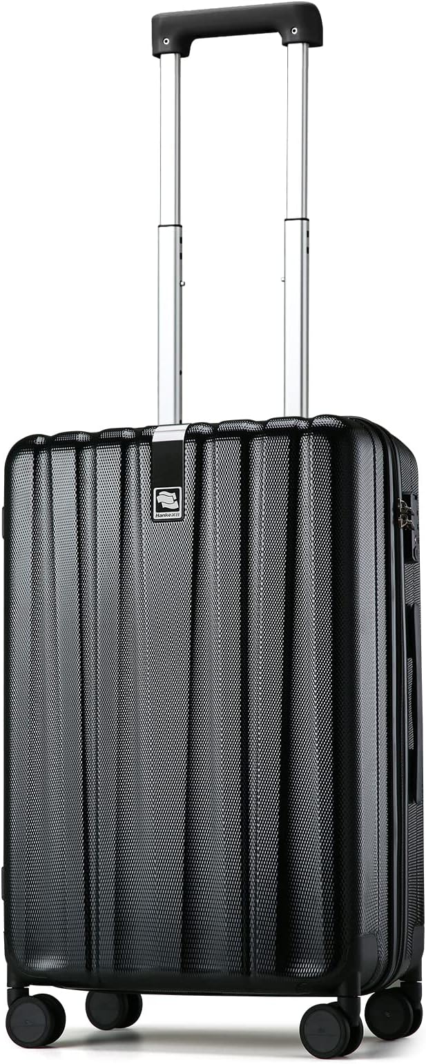 Hanke 20 Inch Carry On Luggage 22x14x9 Airline Approved Lightweight PC Hard Shell Suitcases with Wheels Travel Luggage Rolling Suitcase Travel Luggage Bag for Weekender(Jet Black) by Hanke