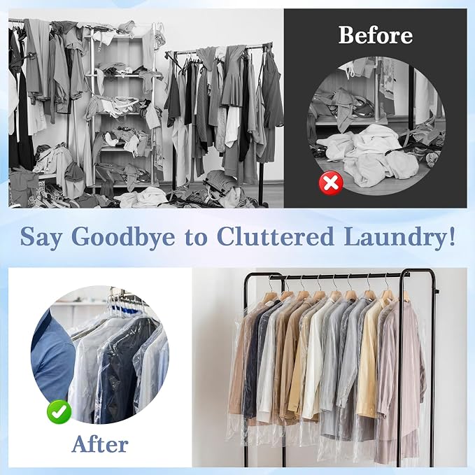 200 Packs Garment Bags for Hanging Clothes, 35"/40"/60"/70" Clear Plastic Dry Cleaner Bags for Shirt, Long Dress, Coat, Closet Storage, Waterproof Dustproof Suit Covers for Closet Travel Moving - Image 5
