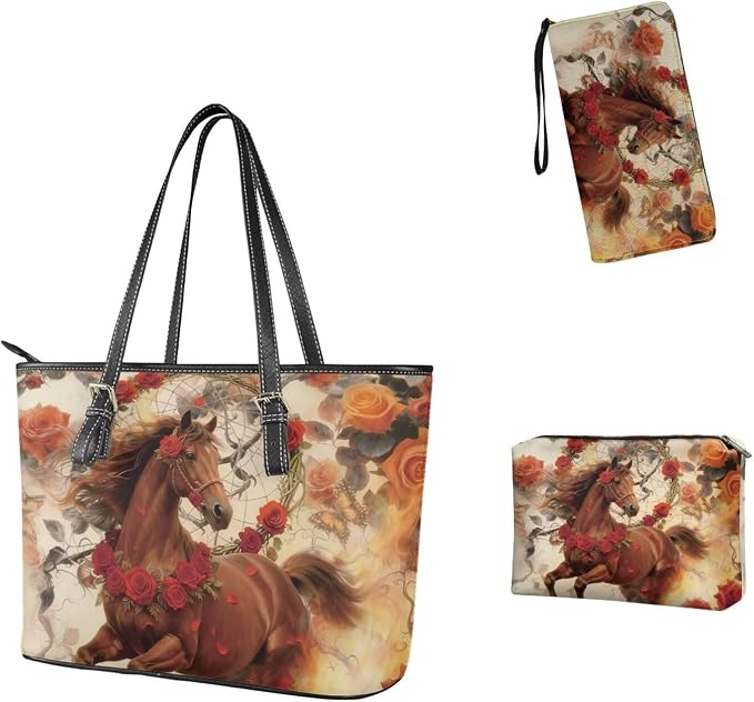 Women Purse Handbags Wallet Sets Leather Shoulder Tote Bag for Women,Top Handle Purse with Wrist Wallet Bag - Image 3