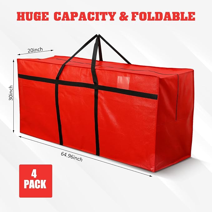 Windyun 4 Pack 168 Gallon Extra Large Moving Bags XXL Heavy Duty Storage Bag with Strong Zipper Handle Jumbo Big Tote Box Foldable for College Dorm Travel Clothes Duffle Blanket Pillow(Red) - Image 2