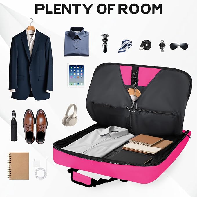 Goloni Garment Bag For Men Women Travel & Business,Hanging Clothes & Multiple Compartment,Waterproof Foldable Suit Bag Rose - Image 6