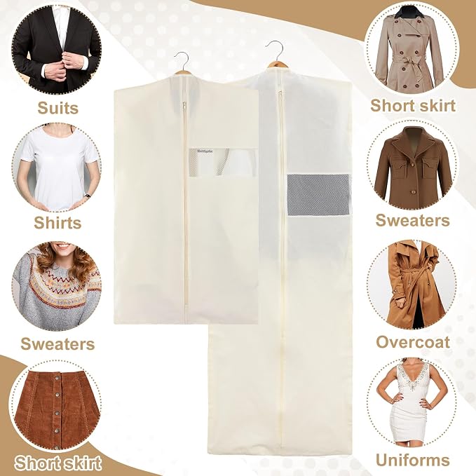 Aliceset 6 Pcs 40'' and 65'' Cotton Garment Bags for Hanging Clothes Canvas Suit Bags for Clothes Coats Jackets Shirts Closet Storage Travel Gusseted Hanging Garment Cover - Image 3