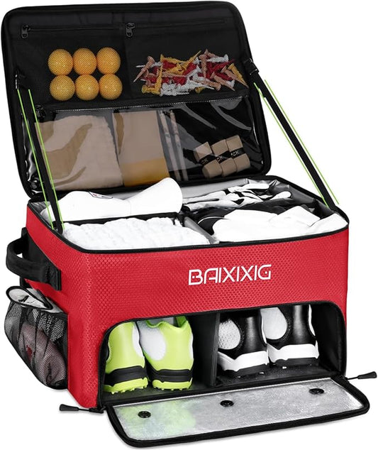 Golf Trunk Organizer, Waterproof Car Golf Locker with Separate Ventilated Compartment for 2 Pair Shoes, Golf Storage for Balls, Tees, Cap, Clothes, Gloves, Accessories, Gifts for Men, Women by BAIXIXIG