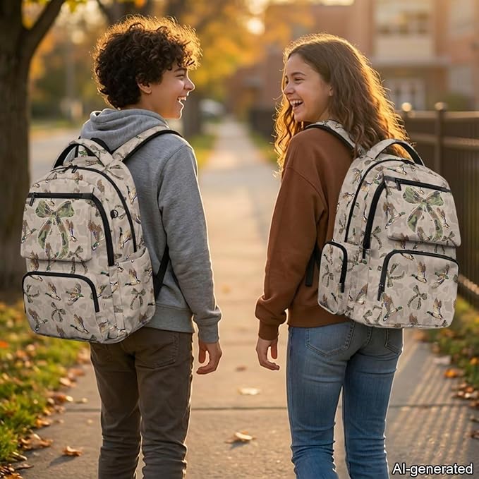 Camo Duck Bow Kids Backpack Set 4Pcs, 17 Inch School Bag | Lunch Bag, Pencil Case and Water Bottle Holder, Multi-Pocket Design, Durable, for Elementary Middle School Daily Carry - Image 2