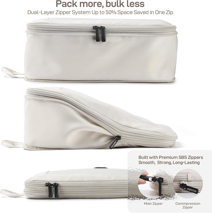 EPICKA TripCozy Compression Packing Cubes - 6 Set Durable Travel Organizer Bags with Mesh Top, Expandable Travel Accessories for Carry on, Luggage, Suitcase, Backpack (Beige) - Image 2