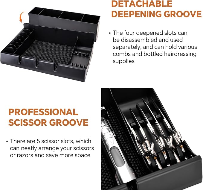 Barber Clippers Station, 15 x 11.8 x 4.3 inch Removable Tray Featuring Dedicated Clippers & Guards Slots and Scissor Razor Slots, for Barber&Salon and Home Stylist Accessories Station Organizer - Image 5