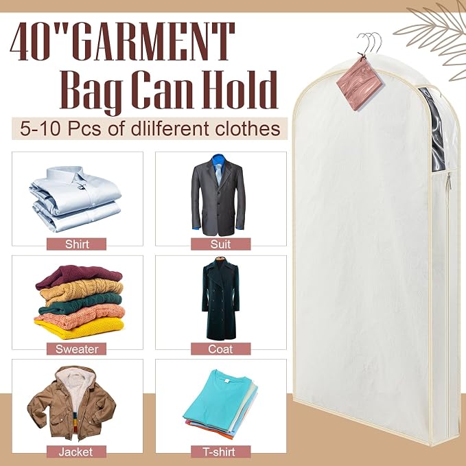 Briwooody 2 Sets 40 Inch Short Cotton Garment Bags, Breathable Hanging Storage with Cedar Blocks & Sandpaper for Fresh Scent and Moth Protection for Suits, Fur Coats, Jackets, Sweaters (Beige) - Image 4