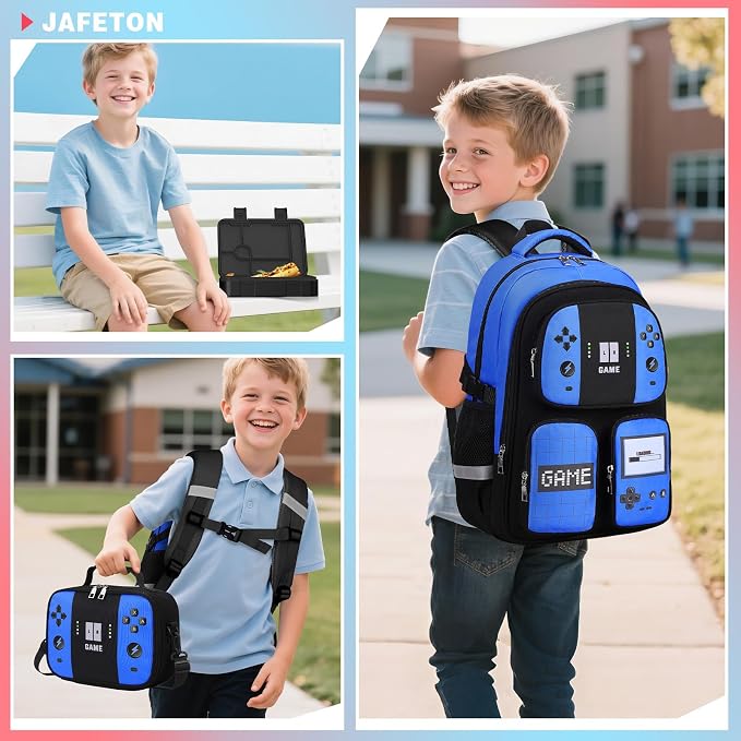 Jafeton School Backpack for Boys, 4 PCS Gamer Boy Backpack Set with Bento Box, Lunch Box & Pencil Pouch, Waterproof Schoolbag for Boys Kids Teens, Elementary Middle School, Kid Bookbag Casual Daypack - Image 9