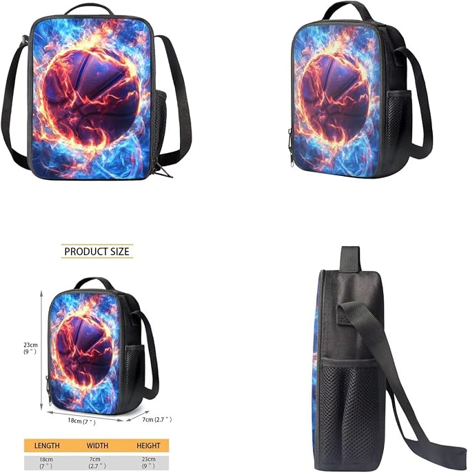 Fire Basketball Backpack for School Boys Backpack with Lunch Box Water Bottle Bag and Big Pencil Pouch 4PCS Set Soft Bookbag with Front Pocket 17 inch Sturdy Elementary School Bag for Kids - Image 4