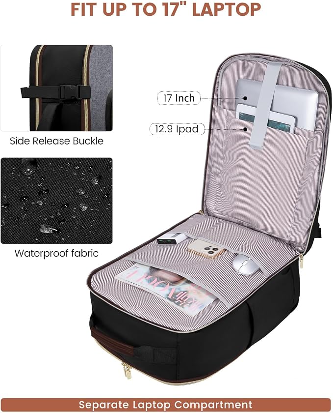 LOVEVOOK 56L Travel Backpack for Women & Men, Airline Approved Carry On Luggage with 3 Packing Cubes, TSA Overnight Bags, Waterproof Personal Item Bag, Weekender Essentials Backpacks fits 17" Laptop - Image 6