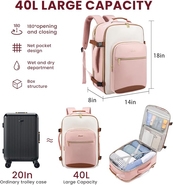 LOVEVOOK 40L Large Travel Backpack for Women Men, 17 Inch Carry on Backpack for Traveling on Airplane, Personal Item Travel Bag Airline Approved, Business Causal Weekender Backpacks - Image 2