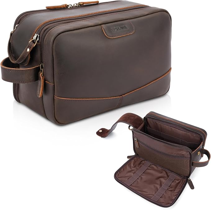 Polare Toiletry Bag Full Grain Leather Shaving Kit Dopp Kit Travel Case Wash Bag with YKK Zippers by polareoriginal