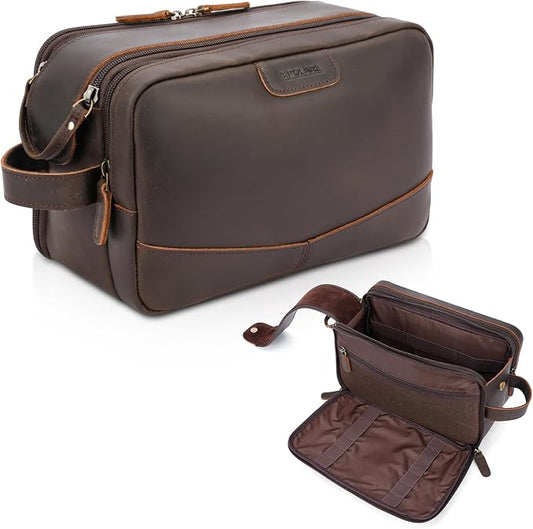 Polare Toiletry Bag Full Grain Leather Shaving Kit Dopp Kit Travel Case Wash Bag with YKK Zippers by polareoriginal
