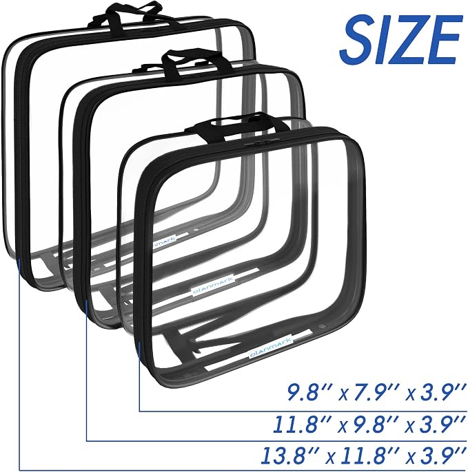 Clear Compression Packing Cubes 3 Set - Large See-Through Plastic Suitcase Bags for Travel - Luggage Compressable Organizers - Transparent PVC Collapsible Cosmetic Bag for Backpack Black - Image 3