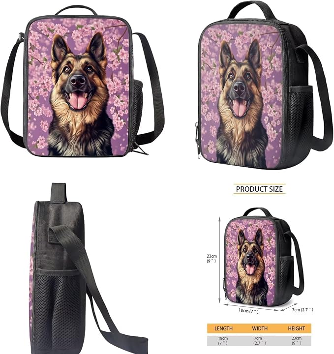 German Shepherd Backpack for School Girls 3rd Grade Preppy Dog Kids Bookbag with Lunch Box Set Cherry Blossom Elementary Back Pack Book Bags Lunchbox Water Bottle Holder Pencil Case 6-8/8-10 - Image 5