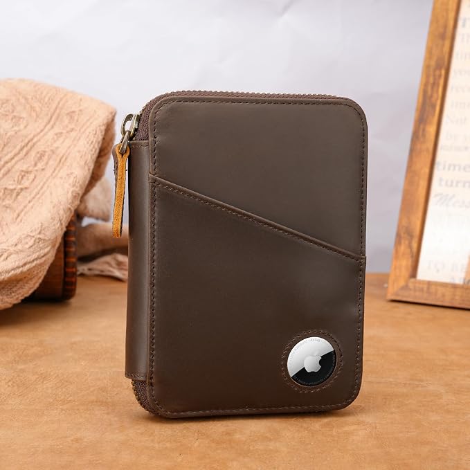 Polare Leather Pilot Wallet Passport Holder RFID Blocking Tri-fold Travel Cover Document Organizer for Aviation Professionals (Dark Brown(YKK Zipper with AirTag Slot)) - Image 3